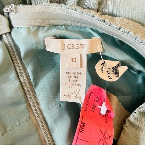 NWT J. Crew Juliet 100% Silk Chiffon Strapless MIDI Dress Size 10 Green/Blue - Picture 4 of 12